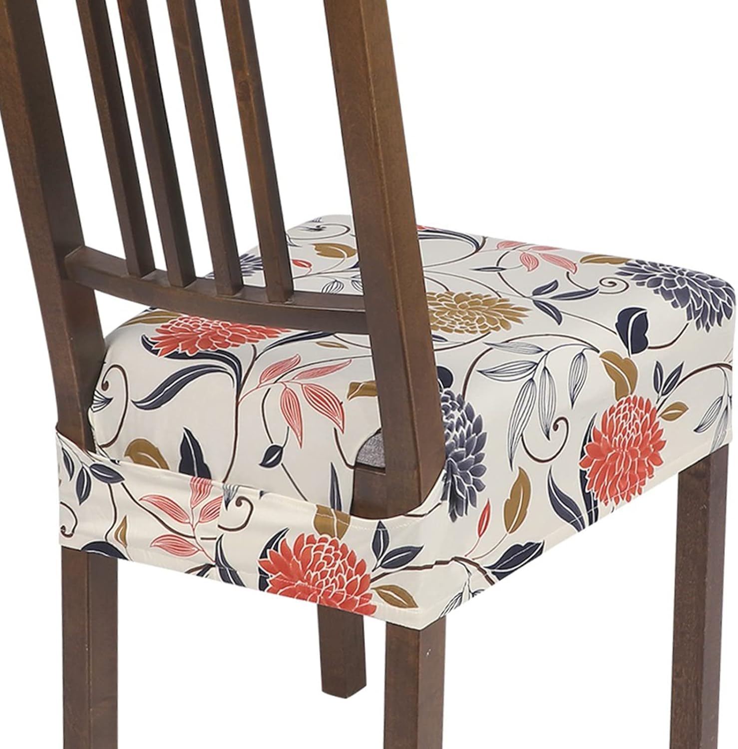 Slipcovers - SearchI Stretch Dining Chair Seat Covers Set of 6, Soft Removable Washable Seat Covers for Dining Chairs, Dining Room Seat Cover Protector (Rear-Covered, Orange Flowers)