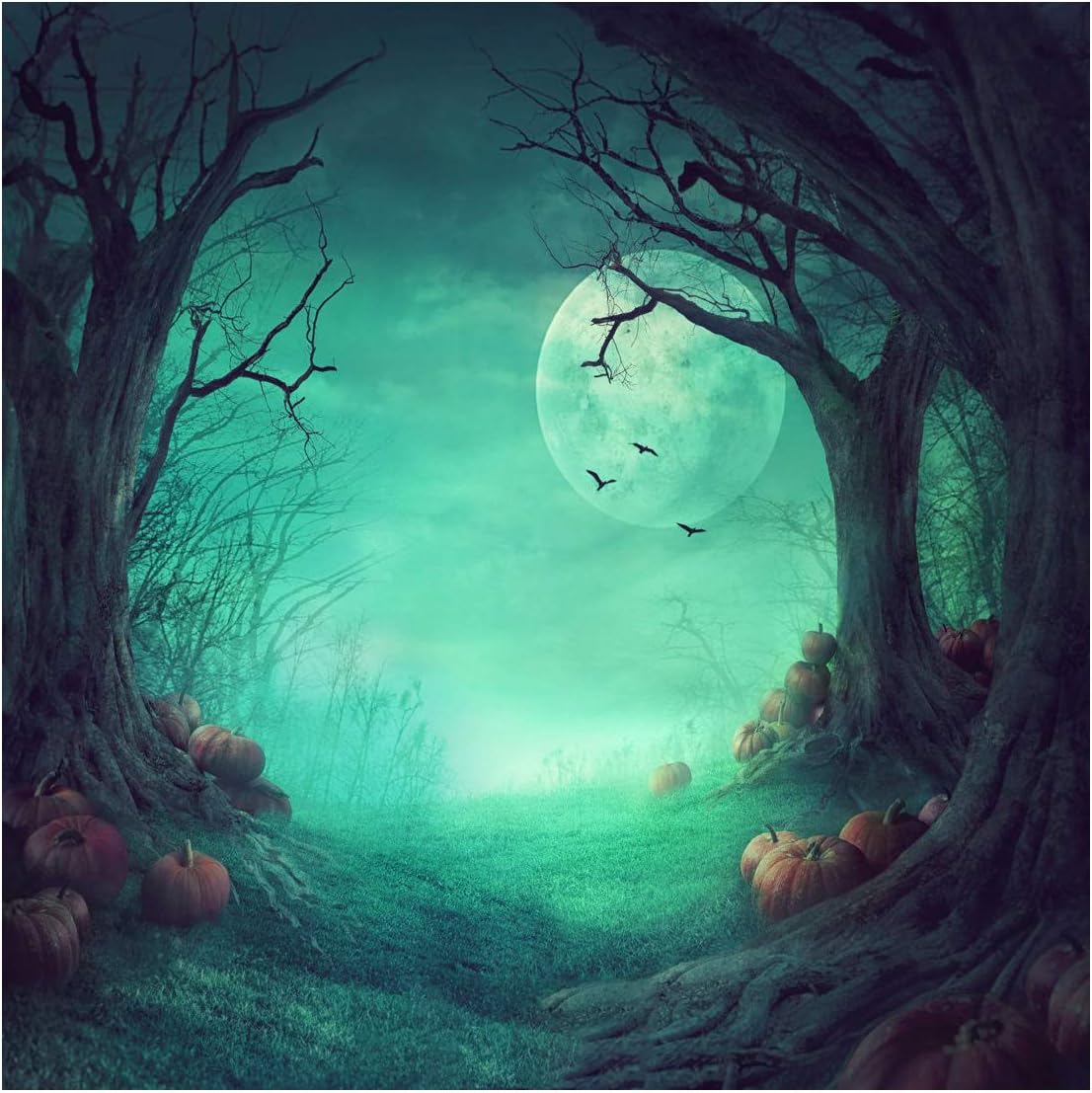 WOLADA 10x10ft Halloween Night Photography Backdrops Horror Forest Pumpkin Backdrop Vinyl Photo