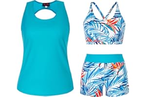 Hanna Nikole Plus Size 3 Piece Tankini Swimsuits for Women Tummy Control Bathing Suit with Boy Shorts Tank Top and Sports Bra