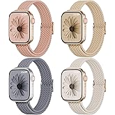 4 Pack Slim Braided Stretchy Compatible with Apple Watch Band 38mm 42mm 40mm 44mm 41mm 45mm 46mm 49mm Women Men, Solo Loop Nylon Thin Strap for iWatch Series 11 10 9 8 7 SE 6 5 4 3 Ultra