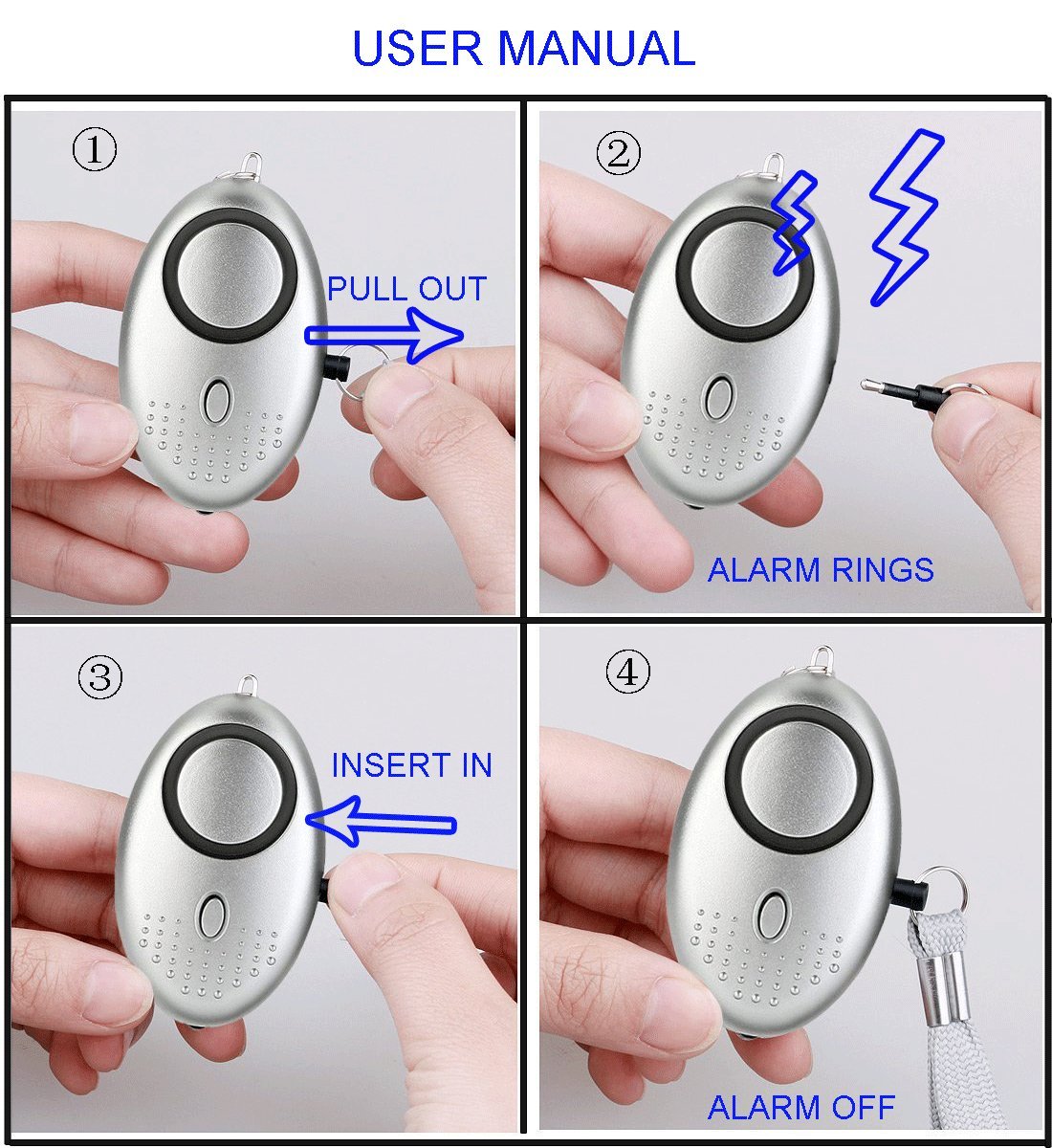 FansArriche 3 PACK SafeSound Personal Alarm Keychain Self Defense