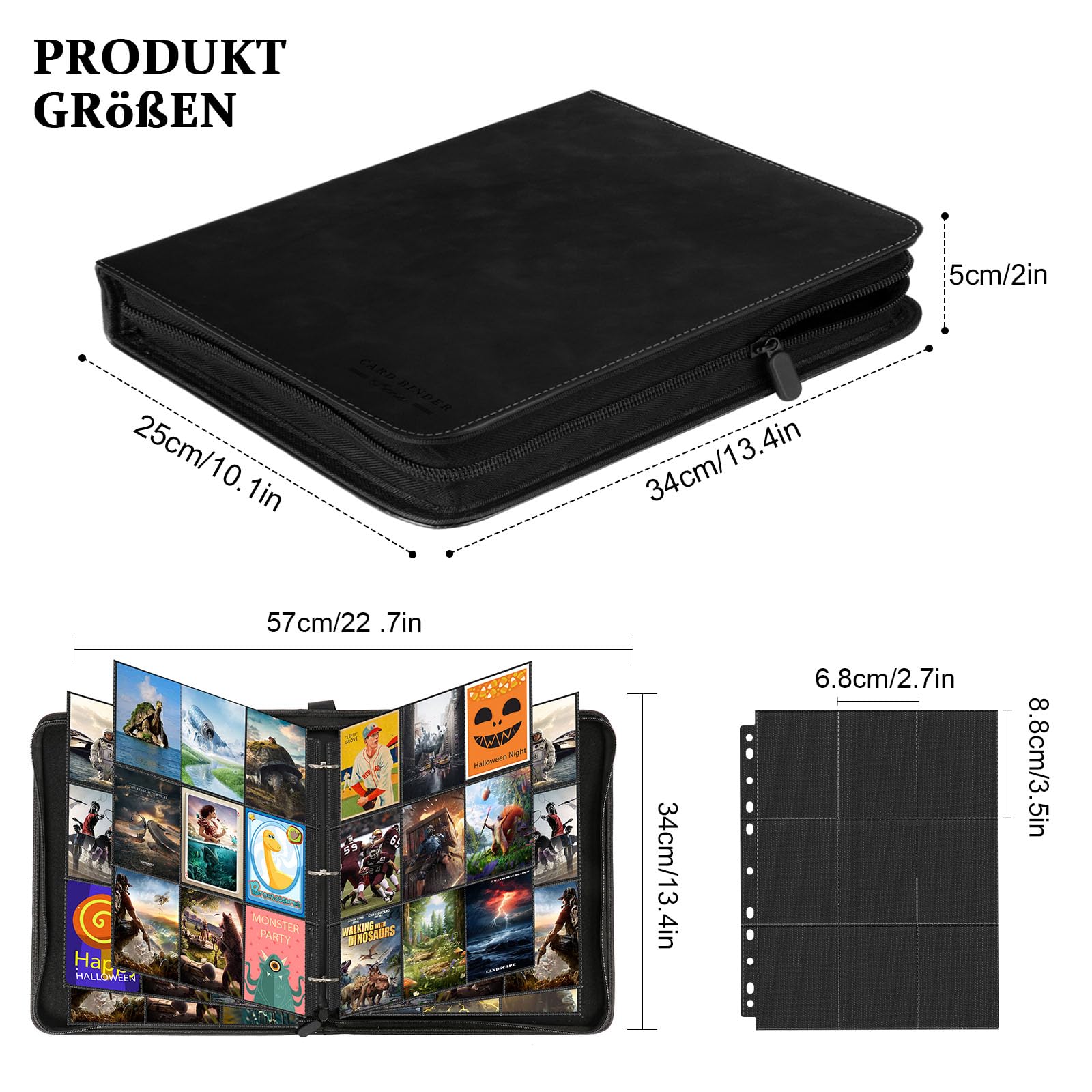 Sammelkarten Album,9 Fächer 30 Seiten bis zu 540 Karten Sammelalbum Binder,Karten Heft für Spielkarten, Sportkarten, Yu-Gi-Oh, MTG Cards- Schwarz 5