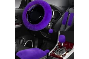 Wazzh 7PCS Set car Interior Aesthetic Accessories, Fluffy 15 inch Steering Wheel Cover, armrest pad, seat Belt Cover,Gear Shift Cover, Fit Girly car Accessories for Women.