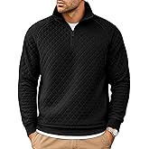 COOFANDY Mens Quarter Zip Pullover Quilted Sweatshirt Knit Long Sleeve Sweater Half Zip Polo Sweatshirts with Pocket
