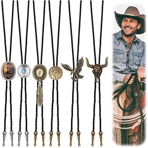 Subiceto Bolo Tie for Men - Western Cowboy Necklace Handmade Vintage Leather Necktie Bolo Ties Costume Accessories for Men