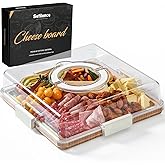 Charcuterie Board with Clear Locking Lid and Handle, Single Compartment Bamboo CheeseBoard Snackle Box, Portable Cutting Board for Snacks, Fruits&Meats, Ideal Gift for Parties, Birthday& House Warming