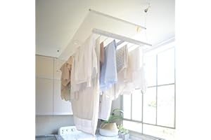 Höllsen Ceiling Mounted Pulley Drying Rack – Space-Saving Laundry Room Solution – Aluminum Clothesline with Mesh Shelf for Delicates – Easy to Install (47.3"x23.6")