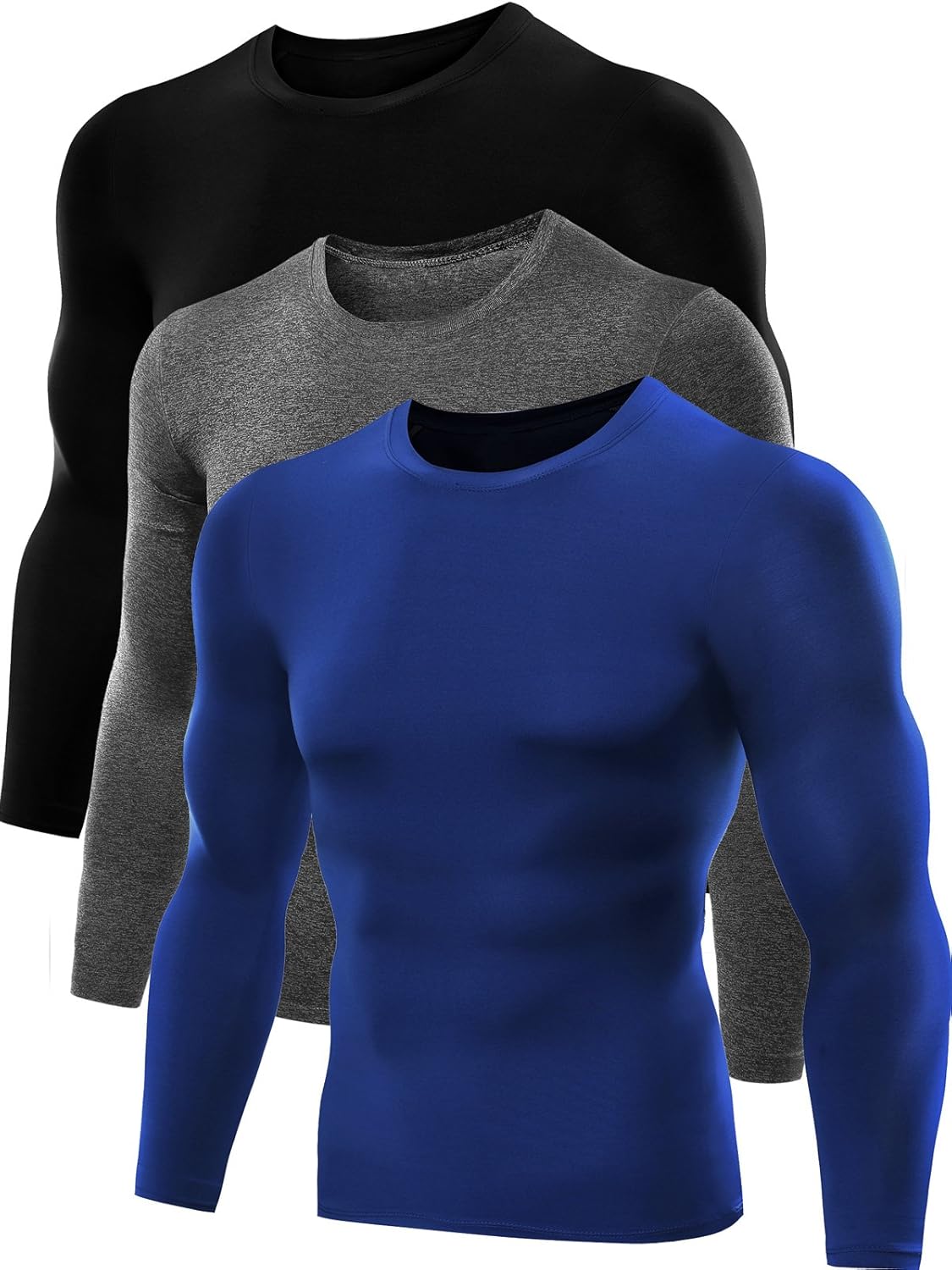 Neleus Men's 3 Pack Compression Sport Running Base Layer Long Sleeve T