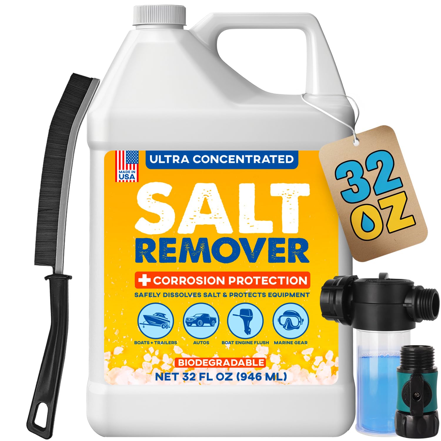 Photo 1 of Concentrated Salt Remover Flush Kit + Corrosion Protection – Made in USA | Salt Cleaner Ideal for Boats, Cars, Marine Engine & Outboard Motor Flush, Washes Salt Away from Vehicles, & Trailers | 32 oz