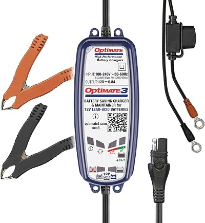 OptiMate 3 12V Motorcycle Battery Charger Optimiser 0.8A AGM MF STD GEL
