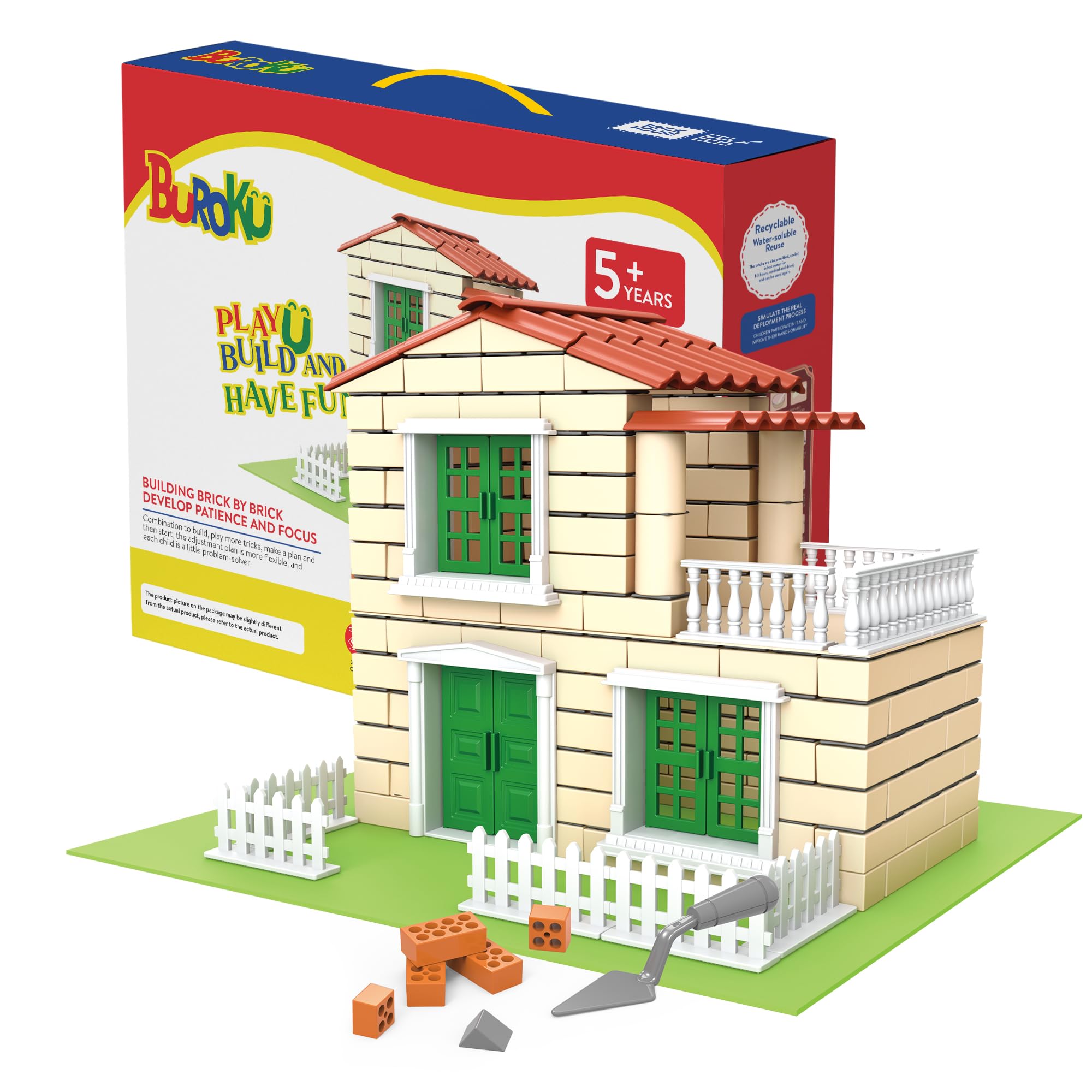 Buroku - Brick House Building Set | 171 Pieces of Safe ABS Plastic for Children | Enhances Early Skills and Intelligence Development | Recyclable Material, Plastic.