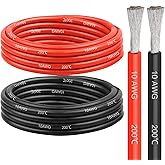 10 Gauge Silicone Wire (10ft Red & 10ft Black), 10 AWG Electrical Cable 0.08mm Tinned Copper Core High Temperature Resistant Wire, Soft and Flexible for RC Cars, Boat, Drones etc