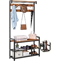 Mr IRONSTONE Coat Rack Shoe Bench Hall Tree with Detachable Shelf, 3-in-1 Entryway Shoe Rack Shelf Mudroom Garage Storage Org