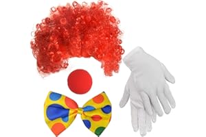 jiebor Clown Costume Red Clown Wig Accessories Nose Bow Tie White Gloves for Men Women Adults