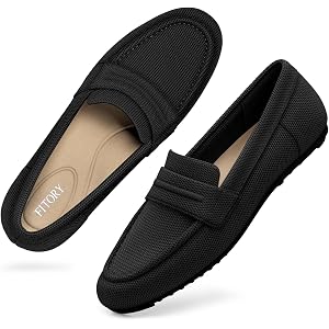 FITORY Loafers for Women, Non-Slip Work Shoes Slip On Walking Dressy | Black Fall Business Casual Comfortable Arch Support Of