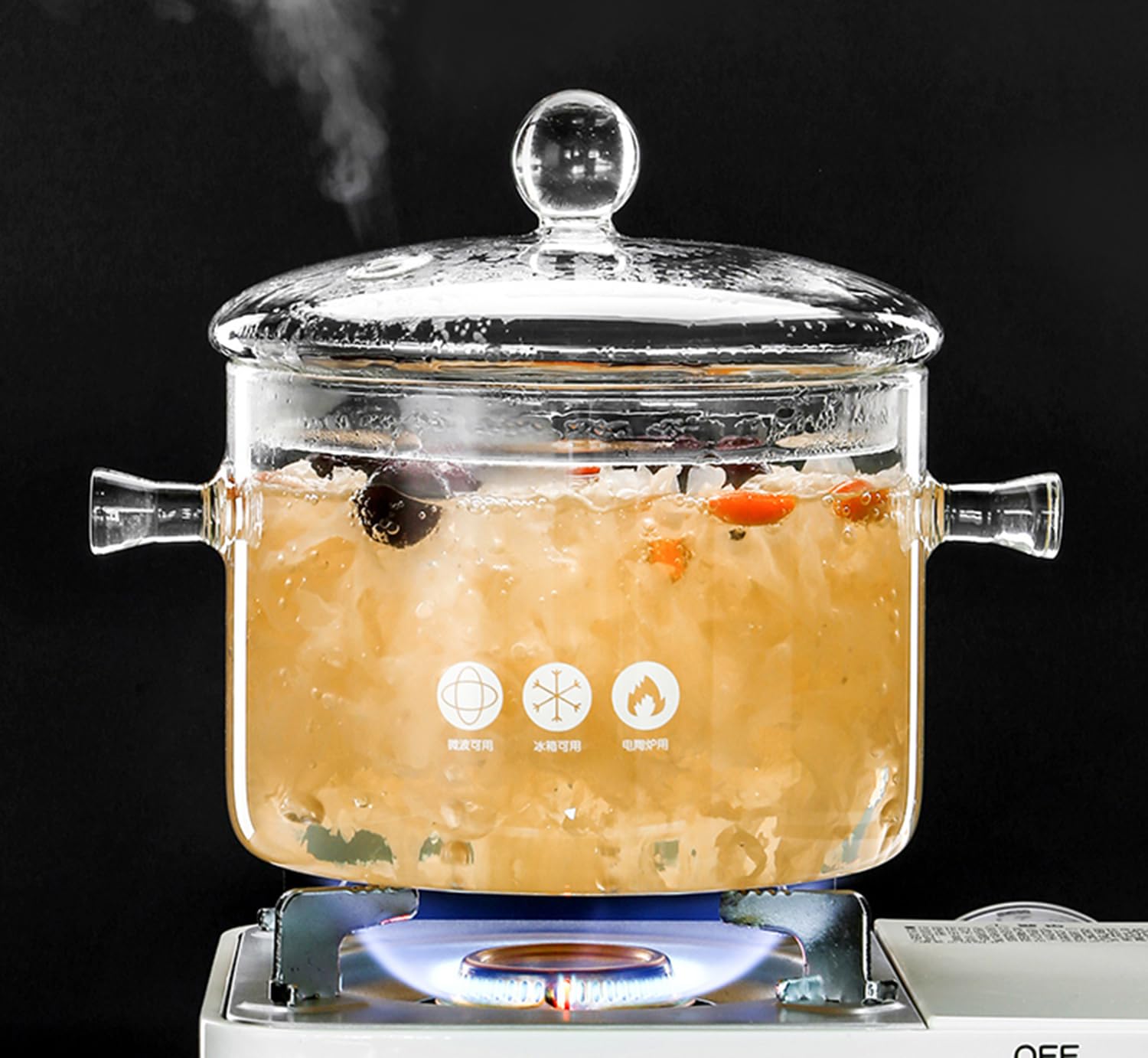 Glass Cooking Pot 1.5L Stockpot with Lid Transparent Glass Saucepan Cooking Soup Pot Heat-Resistant for Soup Vegetables Fruit Salad Instant Noodle