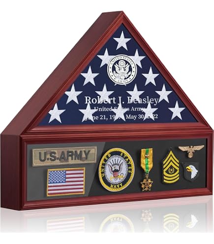 Tieeqe Burial Flag Display Case For 5'x9.5' American Flag - Wall Mount Or Desktop, Matte Black - View #3
