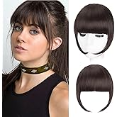 Flvaco Clip in Bangs, Synthetic French Bangs Hair Clip, Medium Brown Fake Bangs Fringe with Temples Hairpieces for Women Natural Curved Hair Extensions for Daily Wear