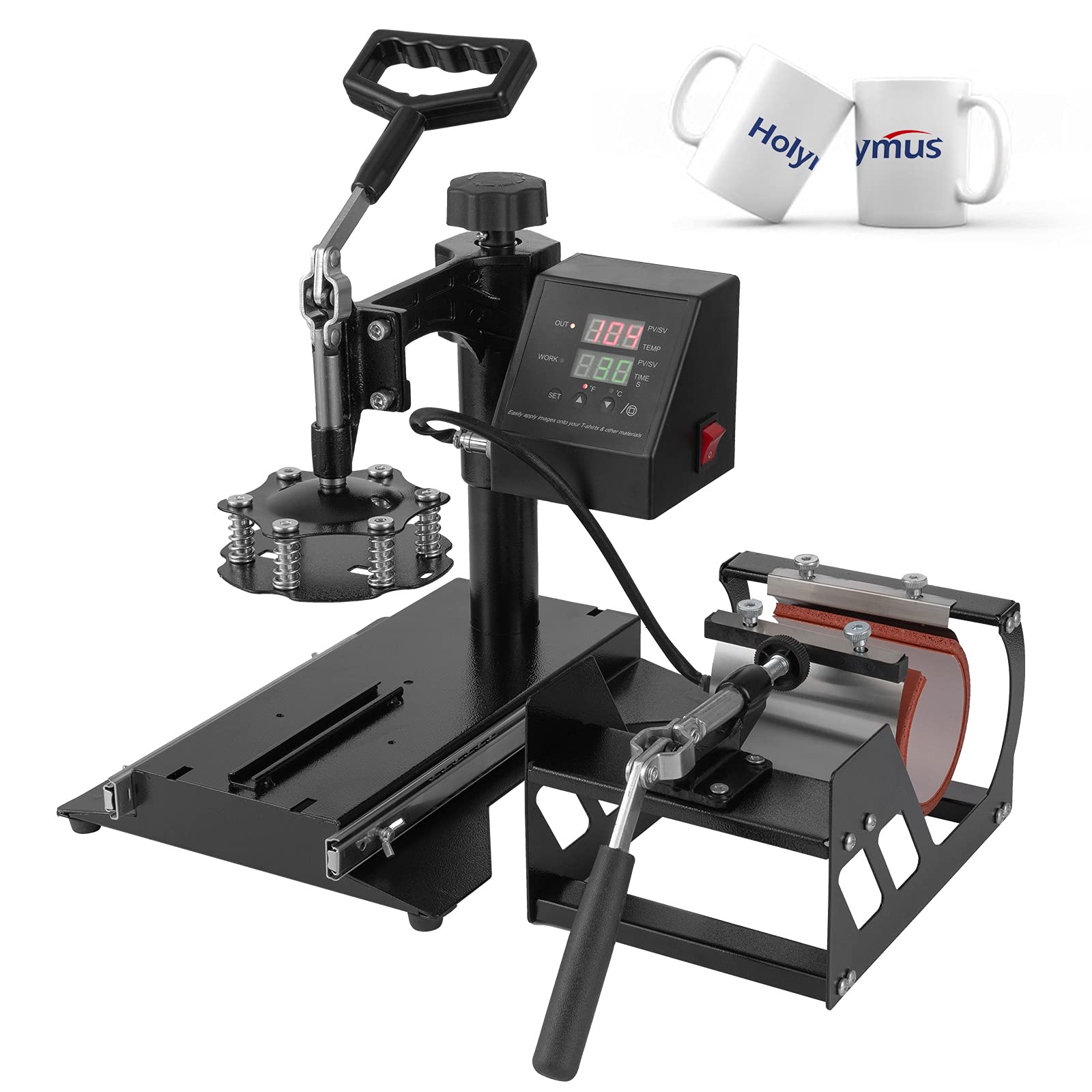15x15 Heat Press Machine 8 in 1, Large Size 15x15 inch Shirt Press/ 6 Inch Hat Press/ 4 Mug Press/ 2 Plate Press, with Bonus Teflon Sheet