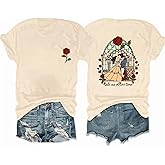 Magical Shirts for Women Princess Belles Book Shop Tshirts Magic Family Vacation Top Vintage Graphic Gift Tees Apricot