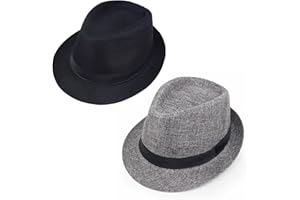 Giroir 2Pack Fedora Hats for Men Women Short Brim Unisex Short Brim Summer Beach Style 1920s Party Accessories