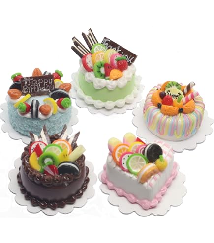 Dollhouse Miniature Party Accessory - 1:12 Scale Pink Birthday Cake & Candles For Dollhouse Decor - View #3