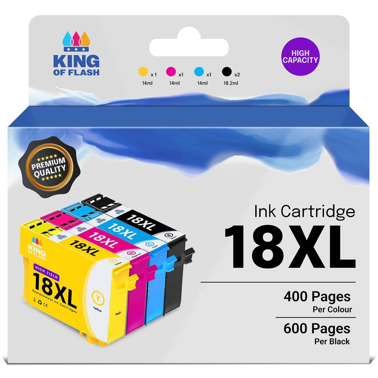 KING OF FLASH Replacement for Epson 18 18XL Ink Cartridges Compatible for Epson Expression Home XP-425 XP-422 XP-415 XP-412 XP-325 XP-322 XP-315 XP-312 XP-225 XP-215 XP-212 XP-405 (1 Set)