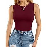 MANGOPOP Sleeveless Bodysuits for Women Crew Neck Tank Top Body Suit Basic Slim Fit Bodysuit Tops