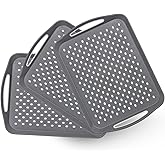 17.7" x 12.5" Anti-Slip Serving Trays with Handles, 3 Pcs X-Large Rectangular Food Serving Tray for Lap, Reusable and Durable, Grey