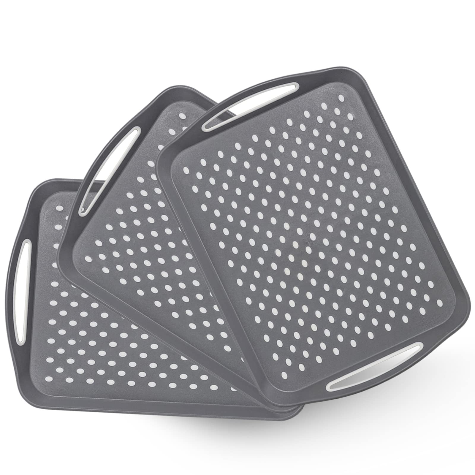 Photo 1 of 17.7" x 12.5" Anti-Slip Serving Trays with Handles, 3 Pcs X-Large Rectangular Food Serving Tray for Lap, Reusable and Durable, Grey