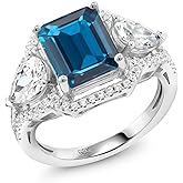 Gem Stone King 4.79 Cttw London Blue Topaz Ring For Women | 925 Sterling Silver | Emerald Cut 10X8MM | Gemstone November Birthstone | Wedding Engagement Anniversary Promise Ring For Women