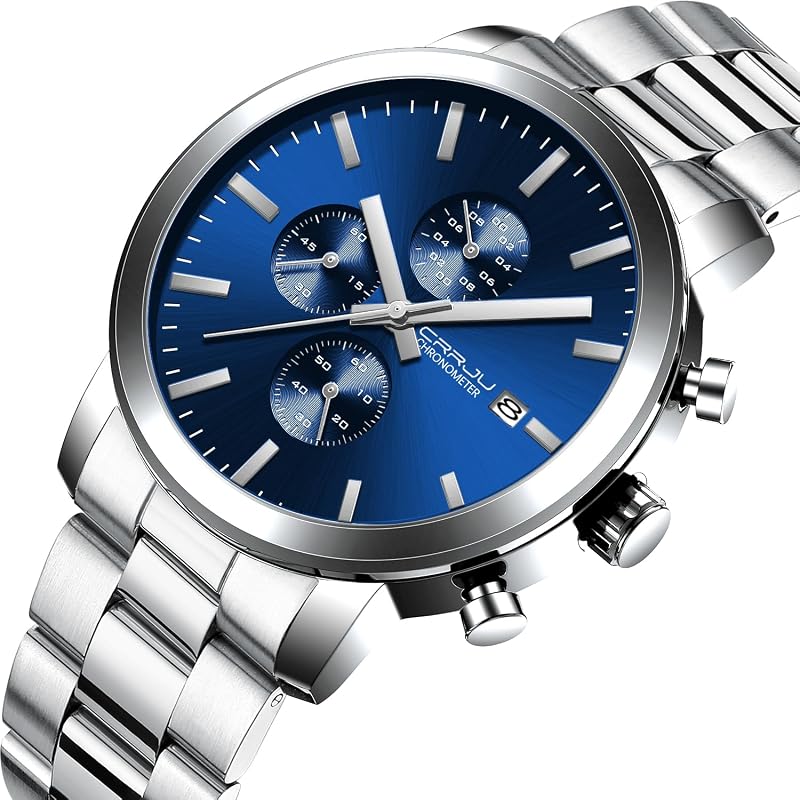 Orologi da polso da uomo eleganti e casual, al quarzo, di lusso, impermeabili, con calendario, cronografo, movimento giapponese, S blu argento, classico
