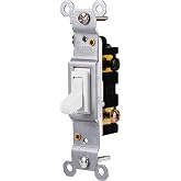 GE in-Wall Light Switch, Single Pole, White Toggle, 1 Pack | Grounding Design, Pressure Lock Terminals for Easy Install, Supports 120VAC, 15A, No Neutral Required