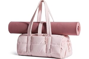 BAGSMART Gym Bag for Women, Yoga Mat Crossbody Bag with Wet & Dry Pocket, 15L Quilted Gym Shoulder Carryall for Weekend, Cand