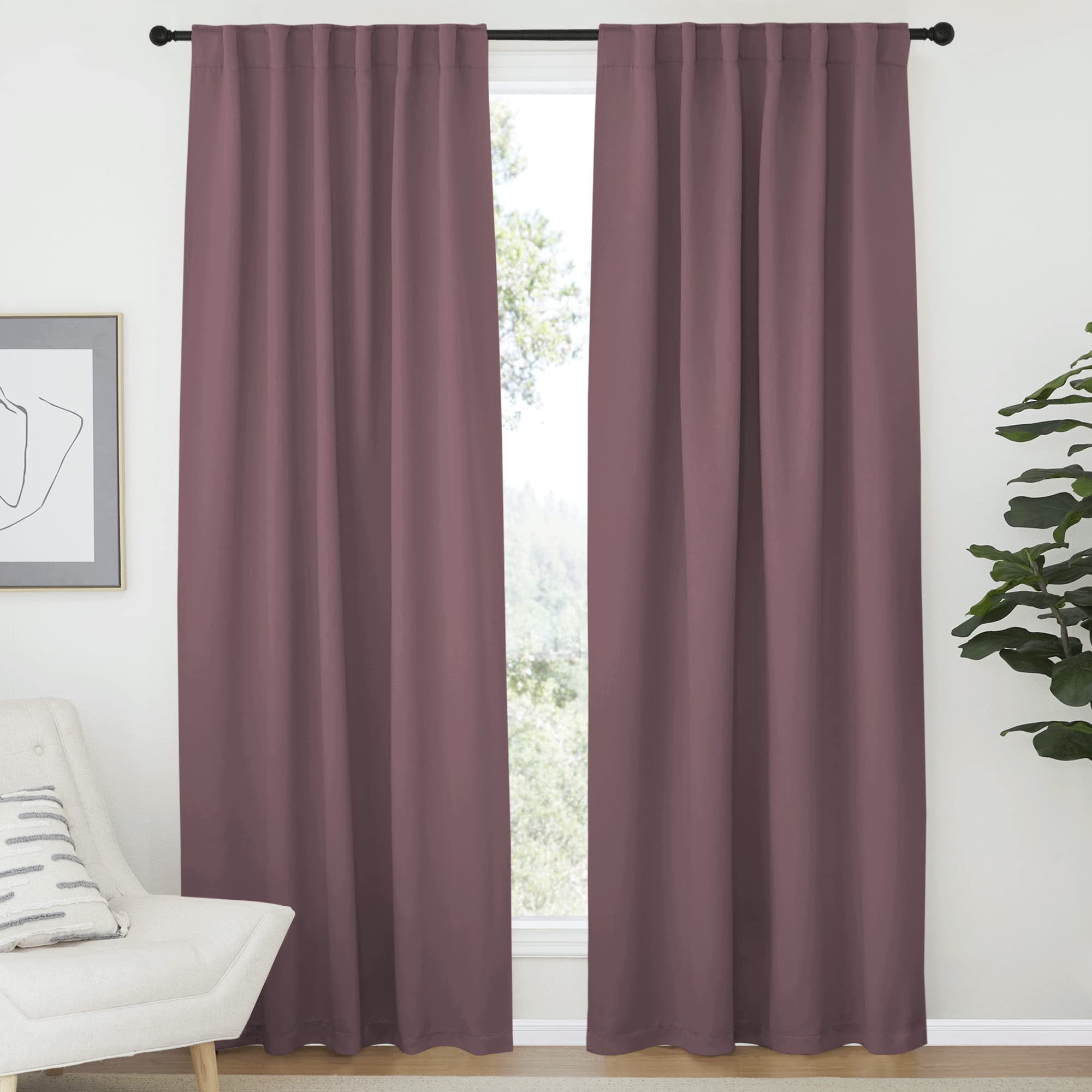 Photo 1 of NICETOWN Blackout Curtain Panels for Girls Room - (Dry Rose Color) 52Wx84L, 2 Panels, Noise Reducing Back Tab Blackout Draperies for Girls Bedroom