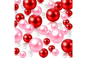 LUERBI Valentine‘s Day Vase Fillers | Red Pink Floating Pearls | 150PCS Red Pink Pearls Bead for Centerpieces Vases, Pink Red No Hole Beads | 8/14/20 mm Floating Beads | Vase Filler Pearl