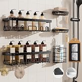Veken Shower Caddy 5-Pack, Bathroom Organizers and Storage Shelves, Black | Advanced Rustproof Design, Large Capacity, No Drilling, Adhesive Rack with Soap Holder, Wall-Mounted Kitchen &amp; Home Decor