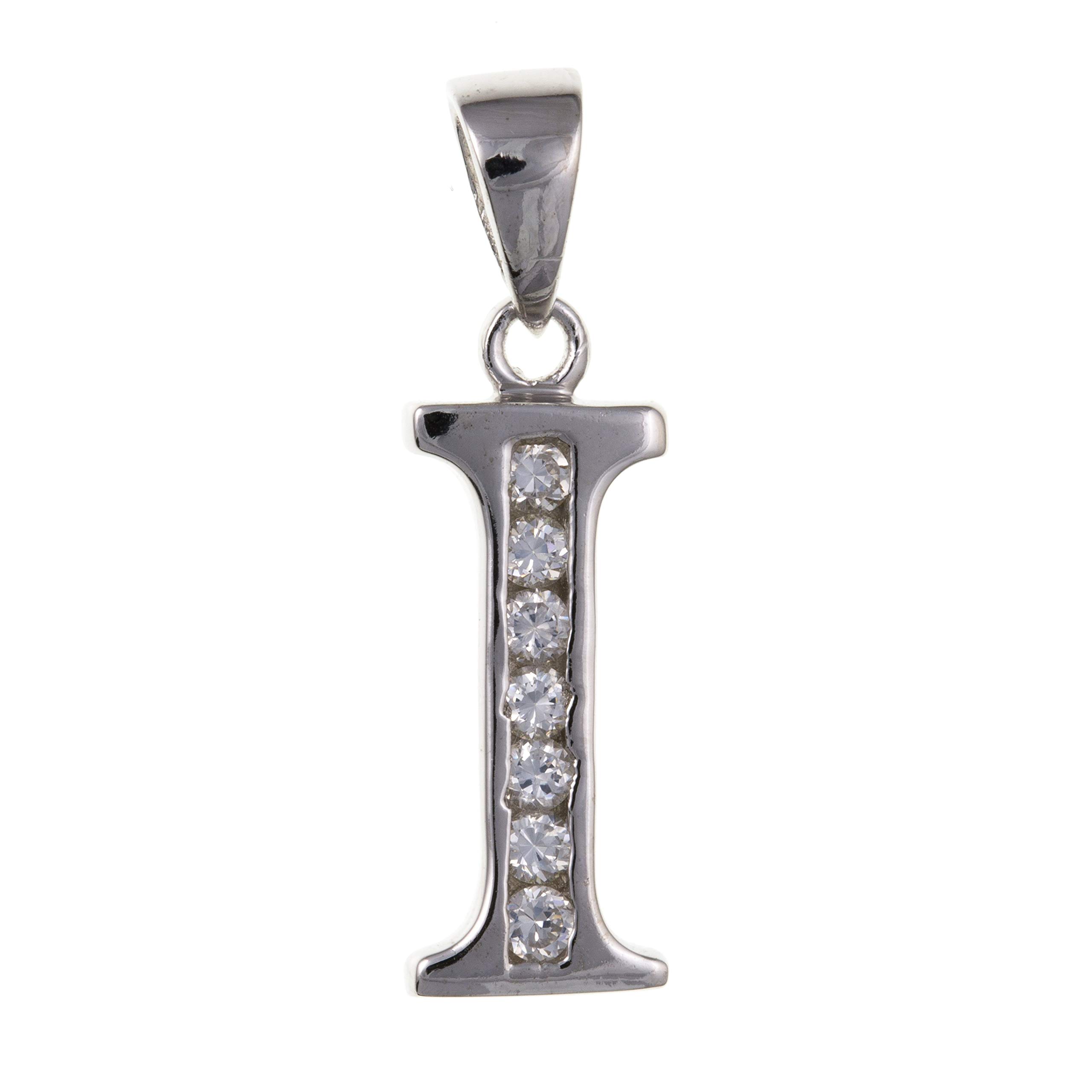 Designer Inspirations Boutique Alphabet/Initial Letter I Sterling Silver Pendant Necklace With Sparkly CZ Stones - On 18" Inch/46cm Chain