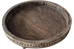 Vestamore 11.8 in Retro Round Wood Tray, Farmhouse Pedestal Stand, Rustic Wood Risers, Vintage Decor for Kitchen, Living Room