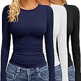 GAYHAY 3 Pack Long Sleeve Shirts for Women Basic Tops Crew Neck Fitted Tight Workout Tees Y2K Clothes Going Out Fashion 2025