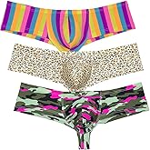 OROCOJUCO Men Cheeky Briefs Printed Body Boxer Thong Brazilian Bikini Mini Shorts Underwear Skimpy Boxers Trunks