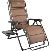 TIMBER RIDGE Zero Gravity Chairs, Folding Recliner Chair Padded with Cup Holder and Headrest, Adjustable Lounge Reclining Chair for Outdoor Camping Lawn Patio Indoor, Supports 350lbs, Brown