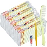 meekoo 200 Set Disposable Toothbrushes with Toothpaste and Comb Individually Wrapped Bulk Disposable Travel Toothbrush Kit Homeless Hygiene Kit Bulk for Travel Hotel Home Charity(Gold, Classic)