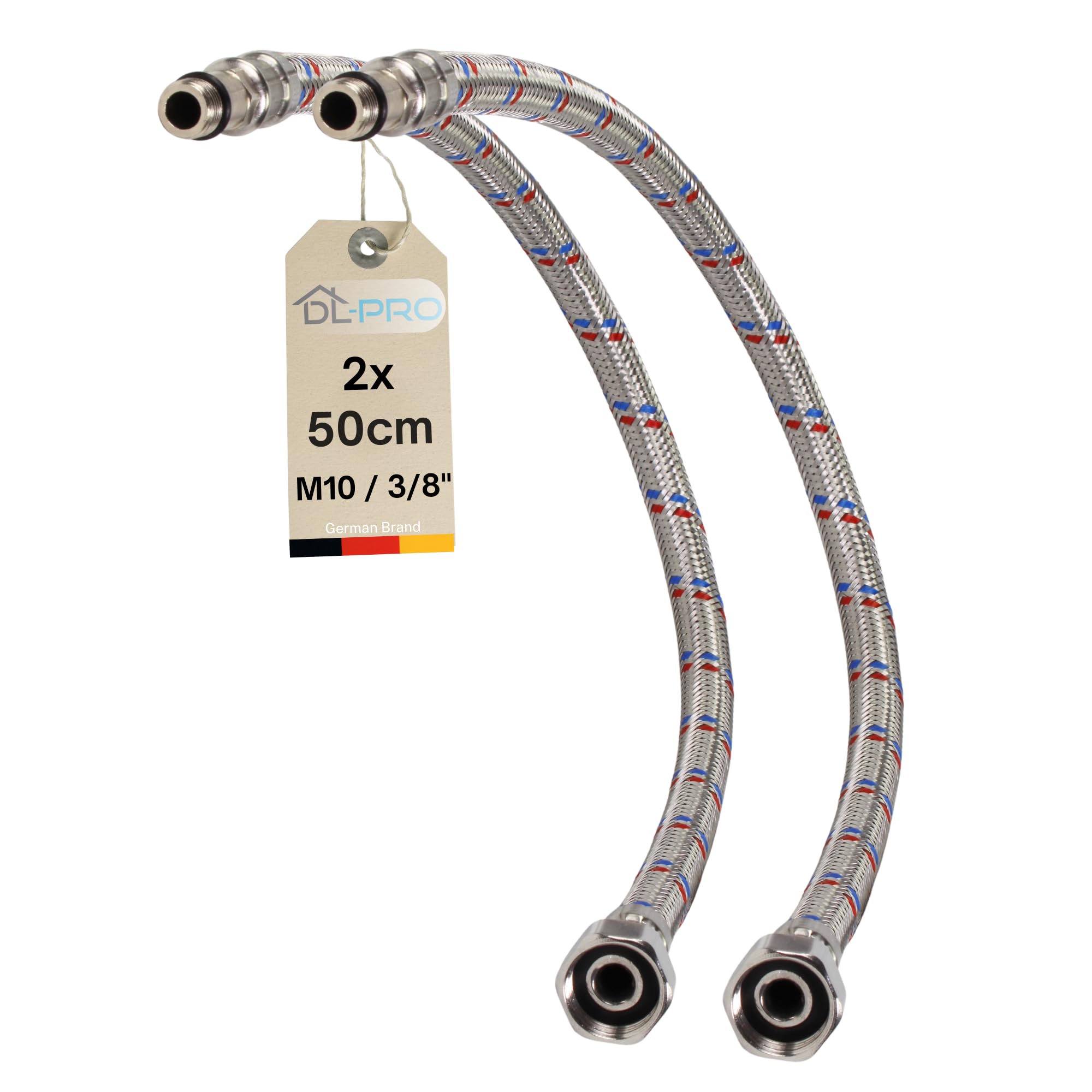 DL-pro Connection Hose Reinforced Hose G 3/8 Inch x M10 Length 500 mm Flexible for Tap Fittings According to KTW-A DVGW (2)