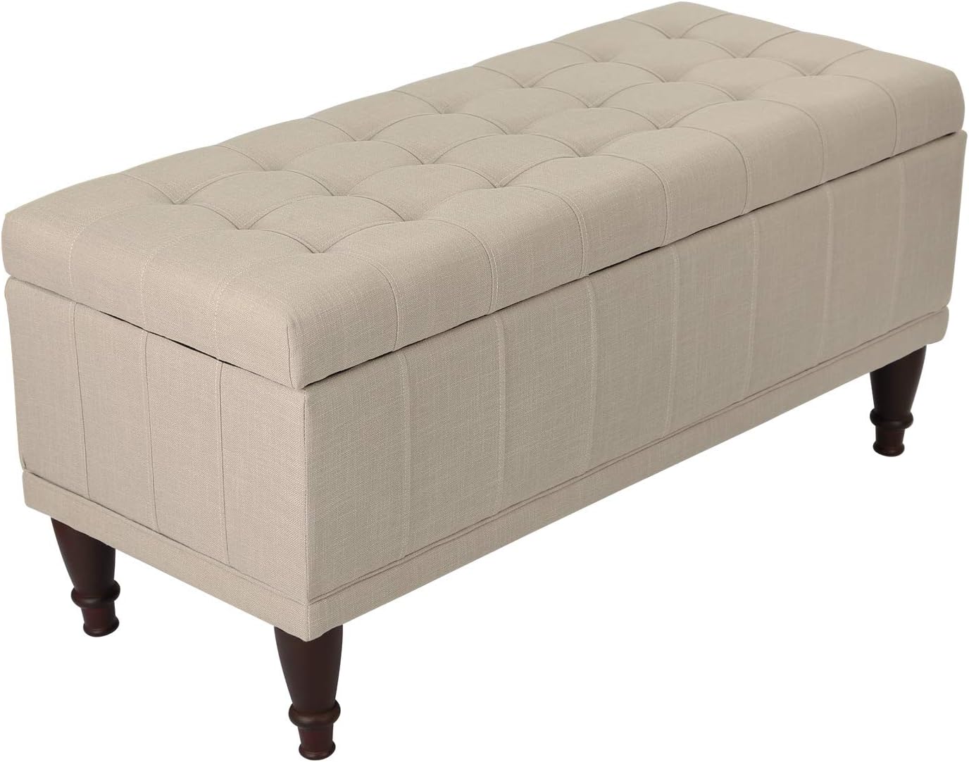 Joveco Storage Ottoman Fabric Button Tufted Rectangular Bench for Living Room or Entryway (White)