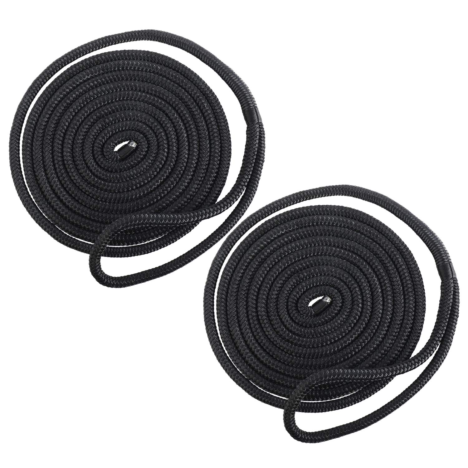 FreeTec 2-Piece Boat Fender Line Nylon Docking Line Mooring Line Fender Rope with Eye 12 mm Diameter 6 m Long Black