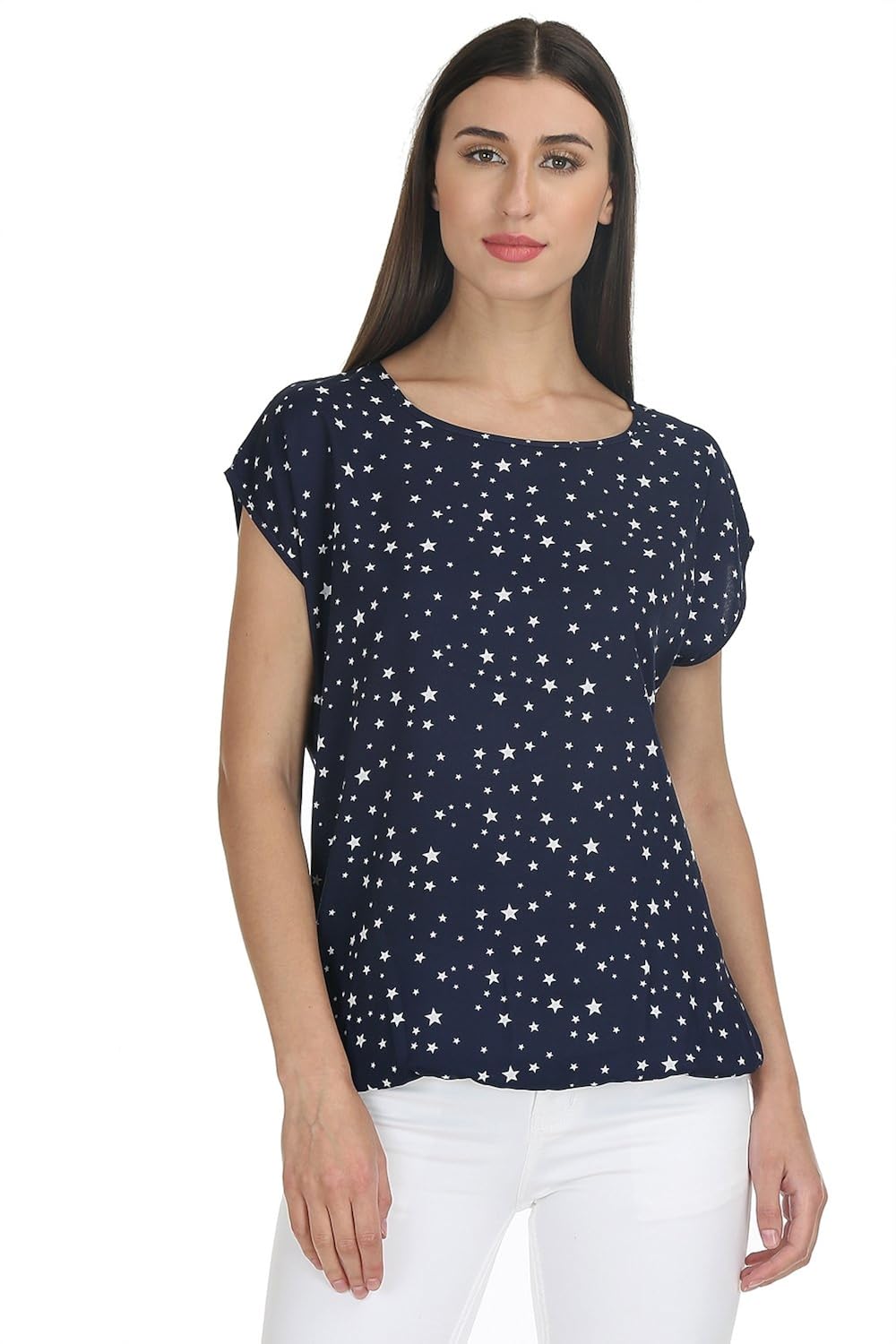 deewa pack of 2 blue stars and white lined printed women tops