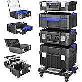 AIRAJ 4 Tier Rolling Tool Box with Wheels, 18&rdquo; Stackable Tool Box Organizer | Modular Tool Organizer System for Small Parts, Resin Portable Tool Box with Drawers, Garage Storage, Home, Professional Use