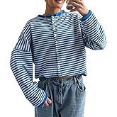 Muineobuka Womens Striped Cardigan Sweater Casual Crew Neck Open Front Button Down Long Sleeve Knit Sweaters Fall Outerwear