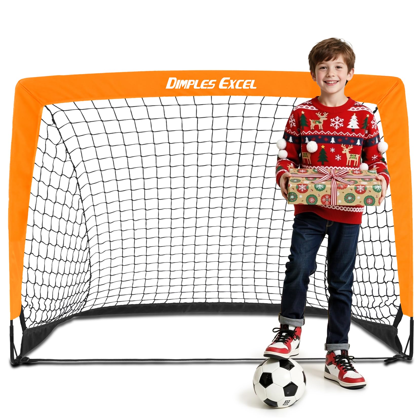 Dimples Excel Pop-Up Football Goal – 4x3FT 1 Goal Orange | Portable & Foldable Garden Net | Great Gift for Football Fans